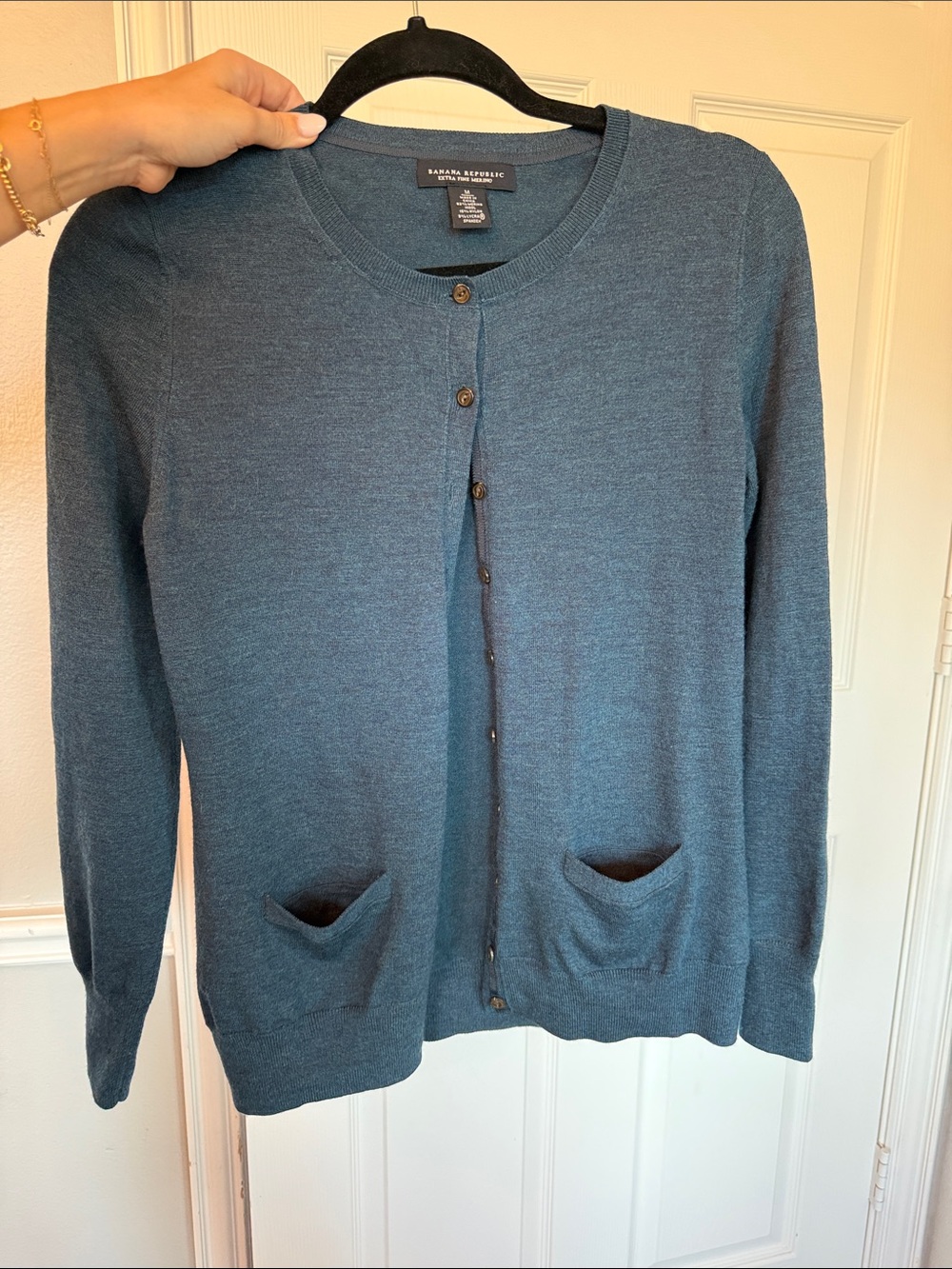 Banana Republic Teal-Blue Crewneck Button Cardigan